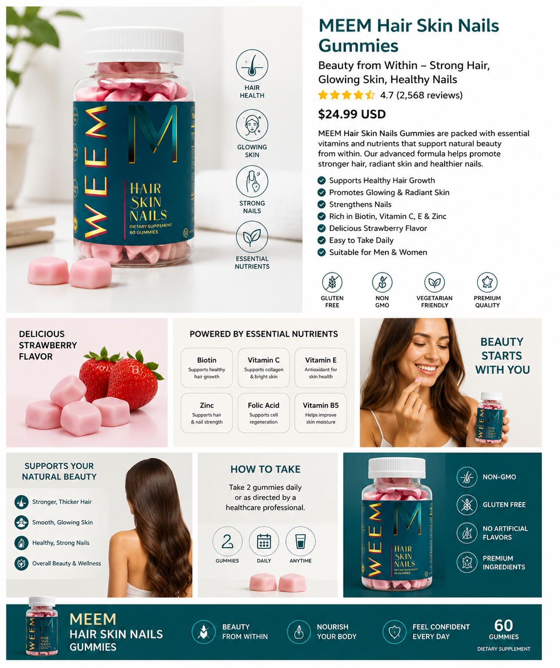 MEEM Hair Skin & Nails Gummies - RiseLoaf