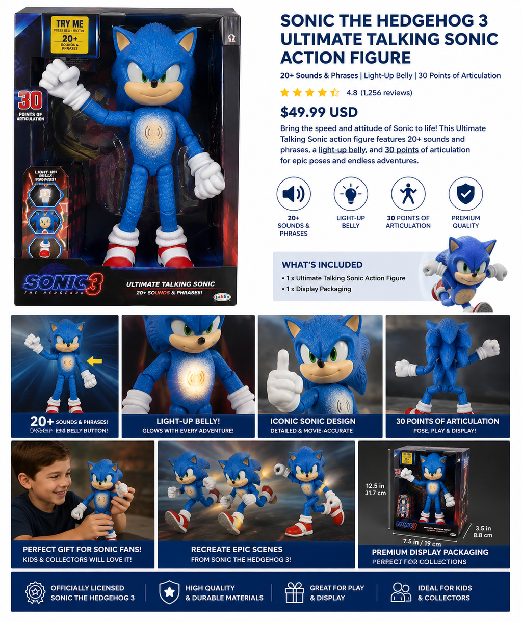 Sonic the Hedgehog 3 Ultimate Talking Sonic Action Figure - RiseLoaf