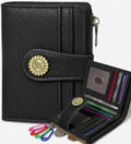 Women's Small RFID Bifold Wallet – Black Zipper Coin Pocket, Compact Card Holder