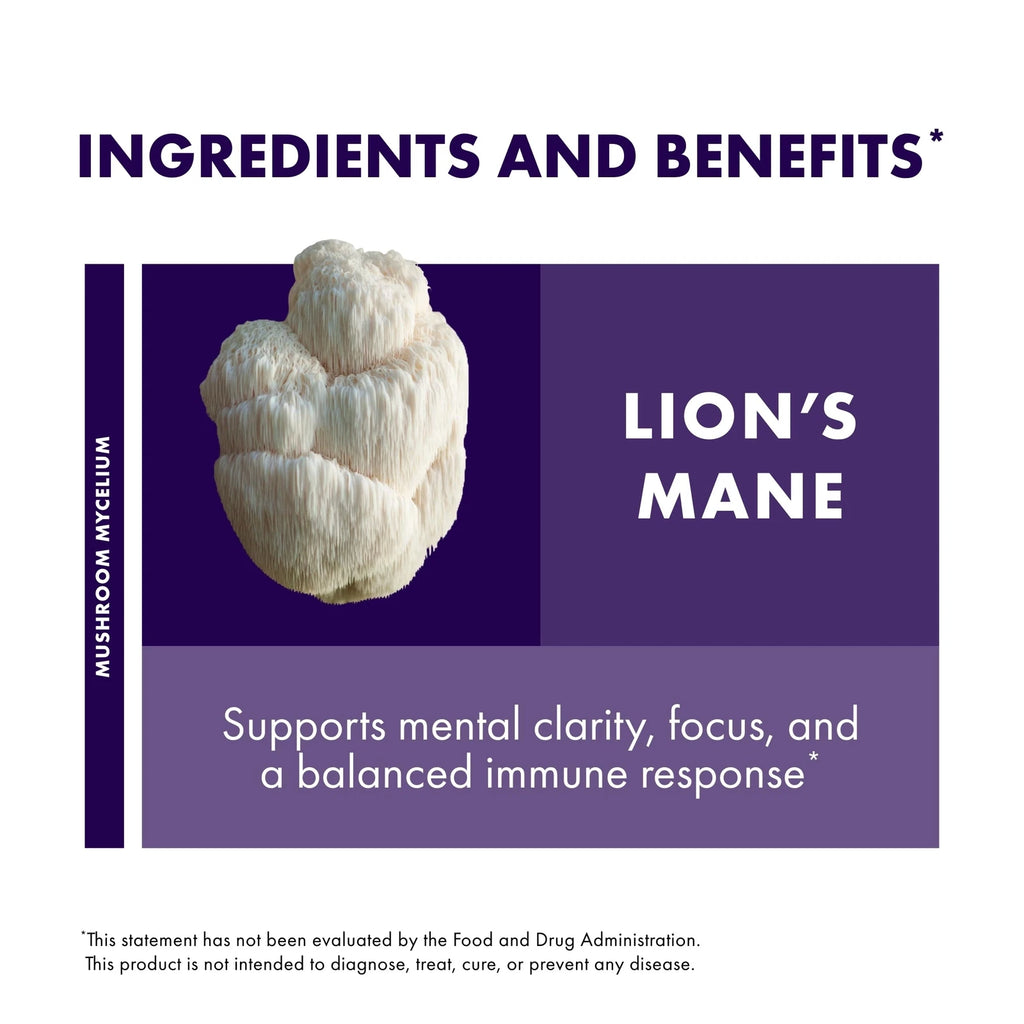 Lion’s Mane Mushroom Capsules – Brain & Focus Support Supplement (120 Count) - RiseLoaf