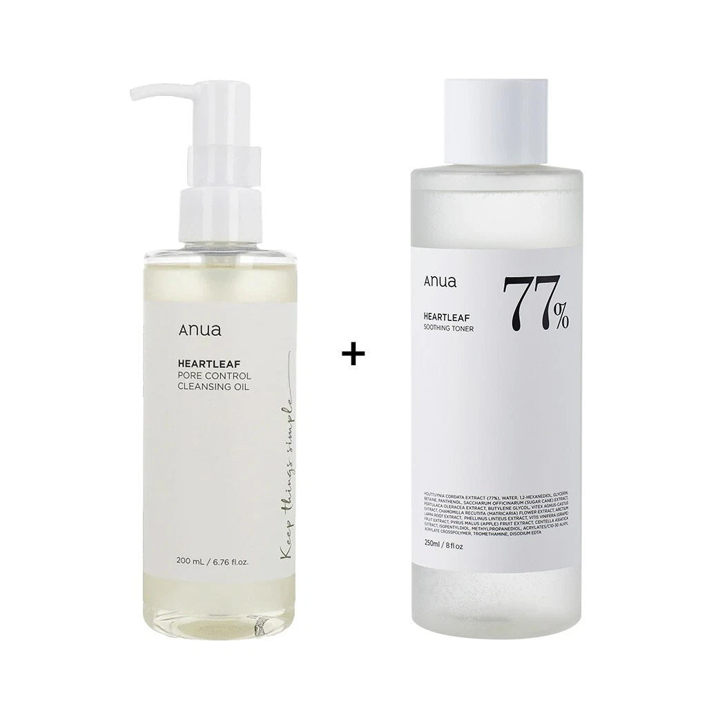 ANUA Heartleaf Pore Control Cleansing Oil 200ml & 77% Soothing Toner 250ml Set